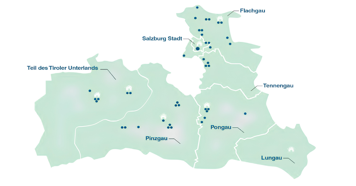 Landkarte der Caritas Salzburg